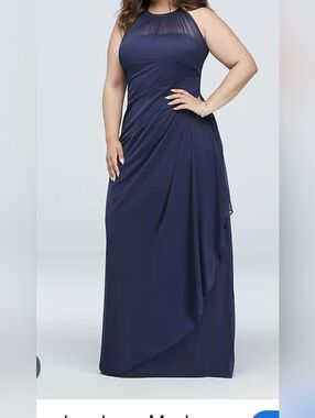 David's Bridal Blue Bridesmaid Floor Length Halter Ruched Body Size 8